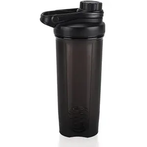 1 Pack 24oz Shaker Bottle Work Out BPA & Phthalate-free, Leakproof Shaker Cup. Solid Screw lid Cup Bottles Dishwasher Safe for Protein Mixes, Clear/Black