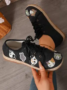 Old Beijing Casual Cute Cat Embroidered Canvas Shoes, Comfortable Sweat-Wicking Breathable Home Office Daily Wear