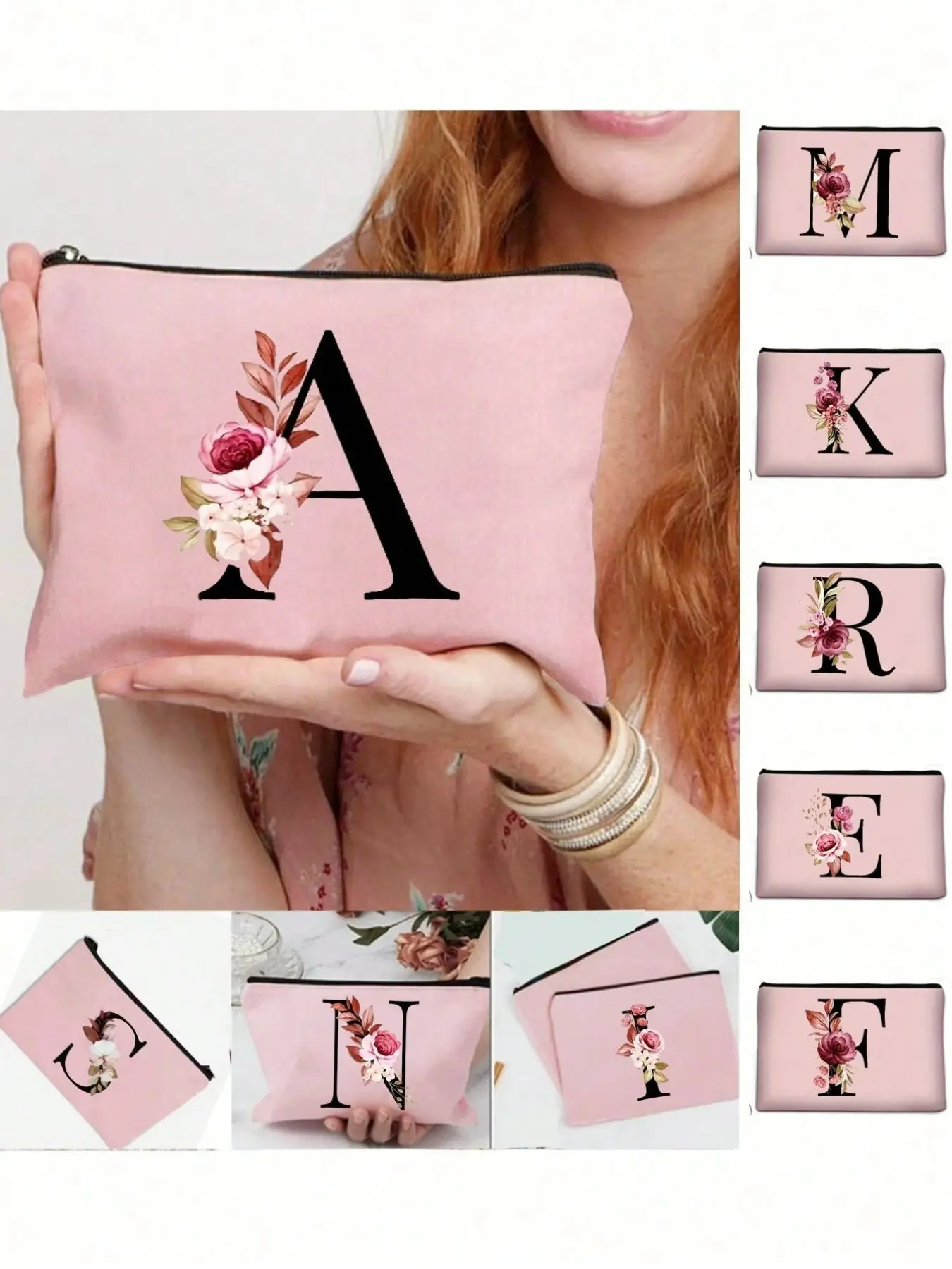 A-Y Initial Pattern Cosmetic Bag for Travel, Makeup Pouch and Toiletry Bag with Zipper, Ideal Teacher Gift and Storage Organizer, Handheld Cosmetic Pouch, Travel Cosmetic Bags, Beauty Storage Pouch