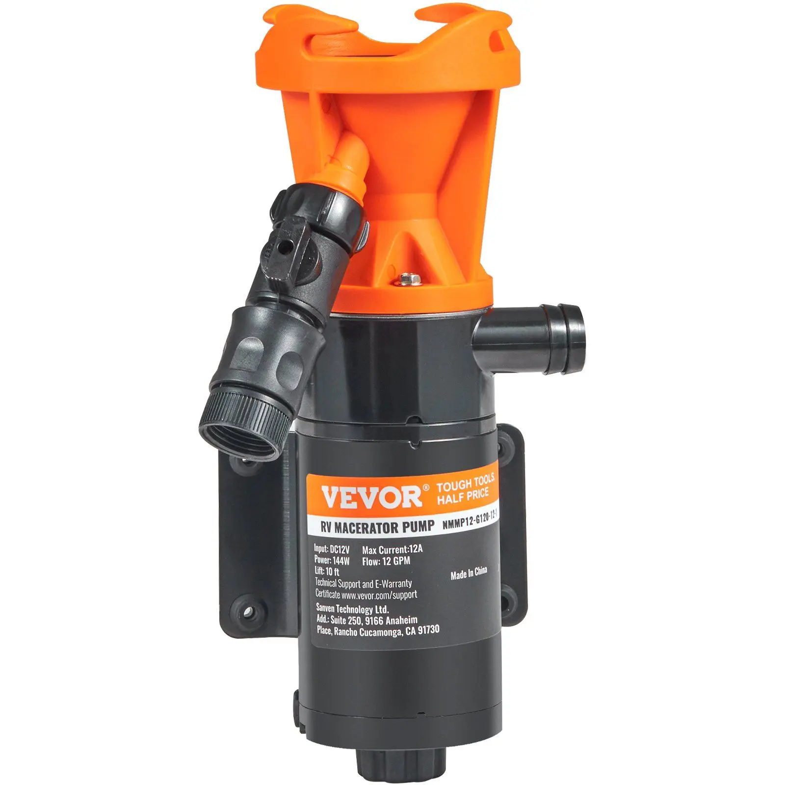 VEVOR RV Portable Macerator Pump, 12V, 12GMP Quick Release RV Waste Pump, RV Sewage Sewer Pump with Detachable Quick Connection Valve Metal Hose Clamp Power Cord, for RV Boat Marine Motorhome Camper
