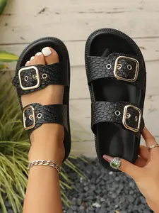 Thick Sole Couple Sandals, Retro Casual Fashion Style, Adjustable Metal Buckle, Comfortable Arch Support, Beach Shoes for Summer Outing