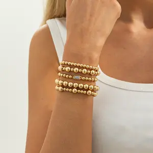 5PCS Bracelets for Women, Dainty Layered Emerald 14K Gold Plated Beaded Bracelets Set Trendy Waterproof Stackable Jewelry Birthday Gifts for Women Girls