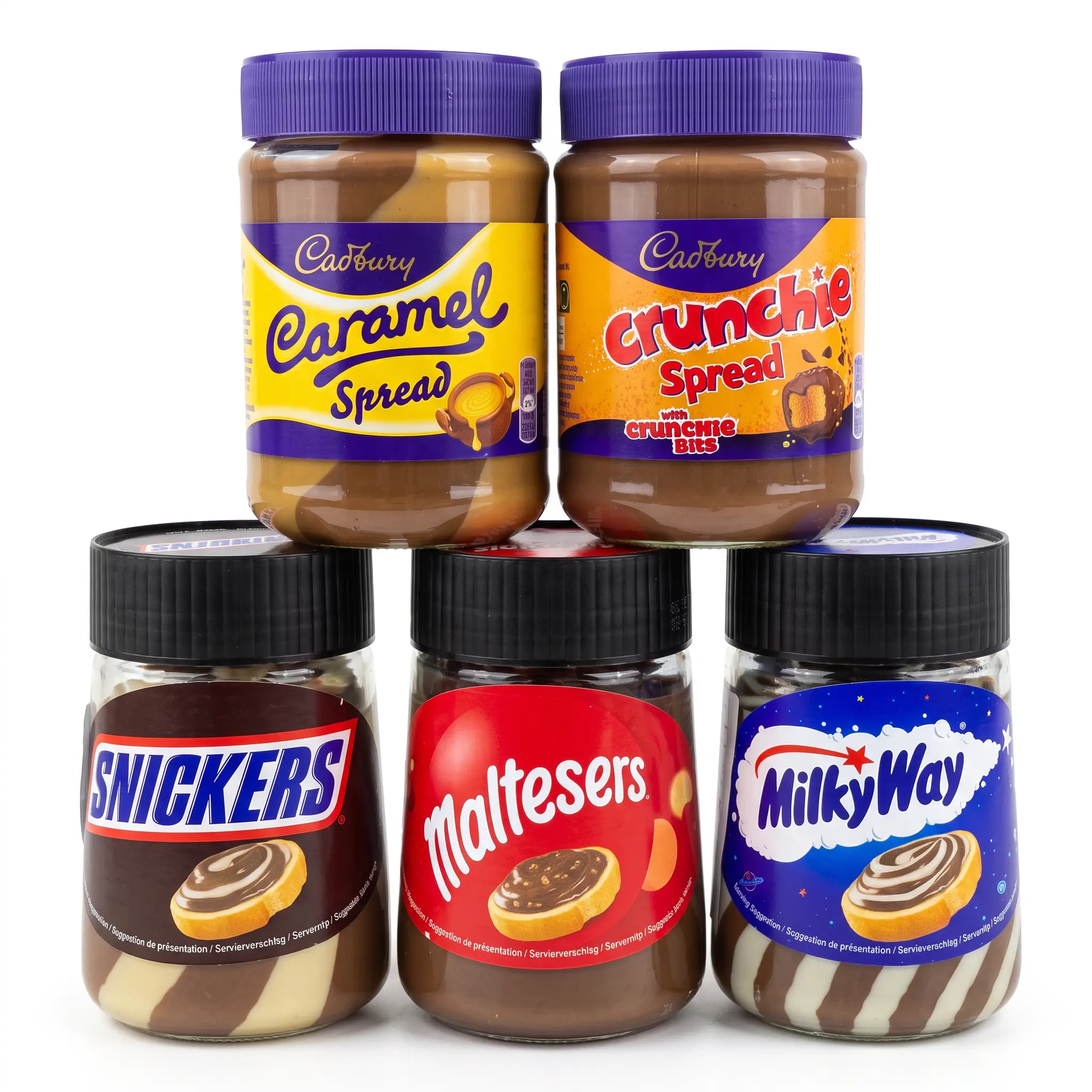 UK Imported Chocolate Spreads in Glass Jars, Choose Cadbury Caramel, Cadbury Crunchie, Maltesers, Snickers or Milky Way