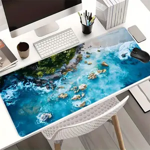 Sea Wave Landscape Pattern Mouse Pad, Extra Large Non-slip Rubber Base Mouse Pad, Natural Seaside Gaming Mat for Home Office Desk