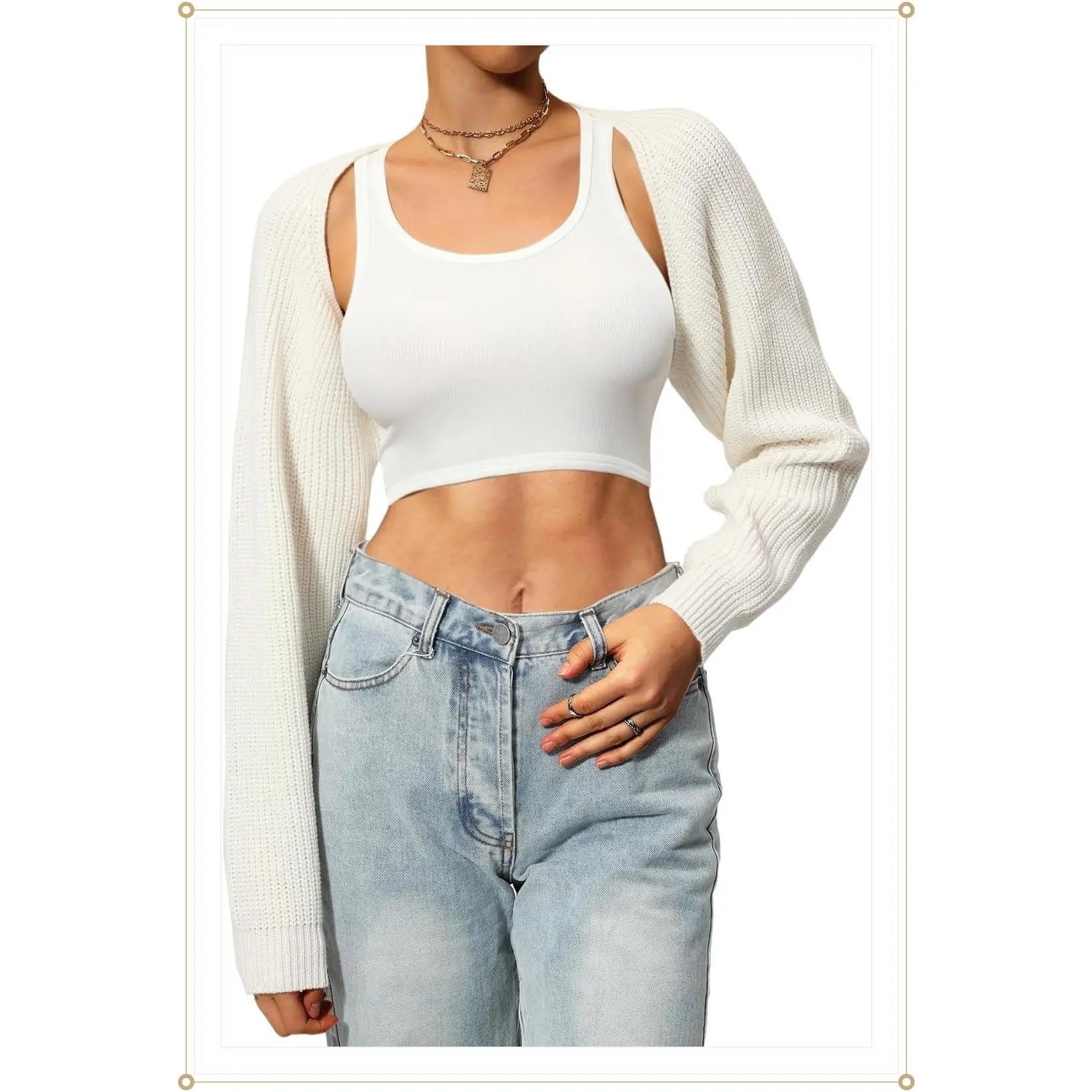 Navneet Women Knit Bolero Shoulder Shrug Sweater Long Sleeve Open Cropped CardiganGift