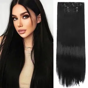 6PCS Clip in Hair Extensions 24inch Long Straight Hair Extensions Natural Soft Hairpieces for Women