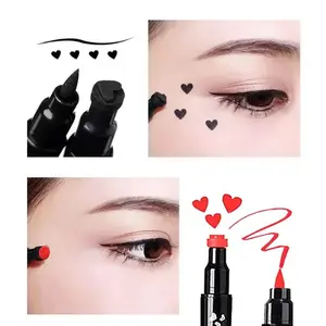 MIESCHER 2 Pcs Liquid Eyeliner Stamp Set, Double-Headed Design with Black & Red Heart-Shaped Pencils, Waterproof & Long-Lasting, Easy to Use Makeup Smooth
