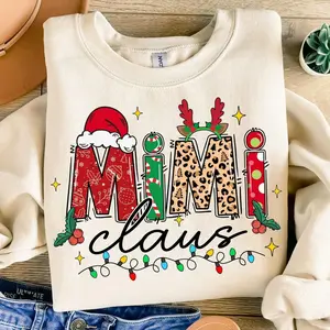 Christmas Mama Gigi Nana Claus Bundle Shirt, Mama with Kids Name Tee, Grandma Christmas T-Shirt, Reindeer Holiday Sweatshirt, Cute Xmas Sublimation Apparel