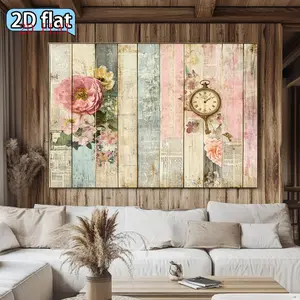 2D flat. 1pc Pink and Blue Vintage Floral Theme Banner Background Cloth Vintage Tapestry Decoration