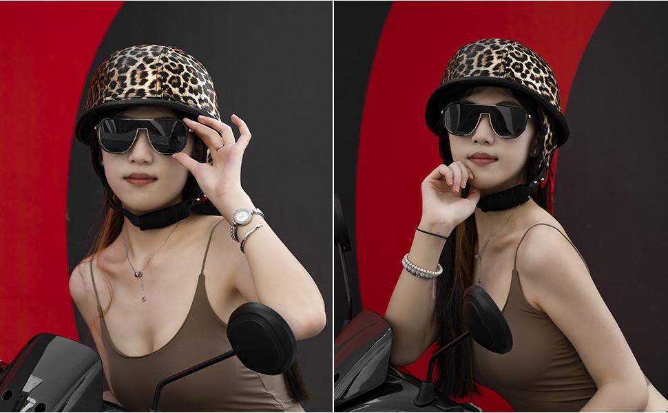 KAESE Vintage German Style Motorcycle Half Helmet DOT Approved Leather Open Face Biker Lid with Free Skull Face Mask