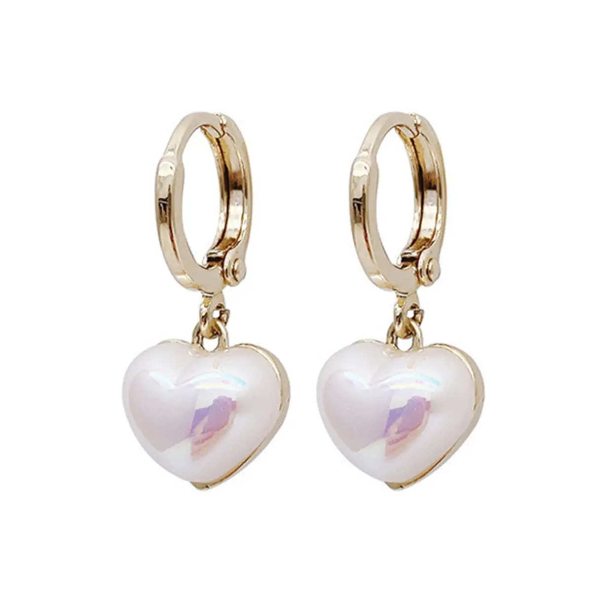 Mermaid Heart Hoop Earrings for Women, Iridescent Heart Dangle Ear Accessories, Sweet Fashion Earrings