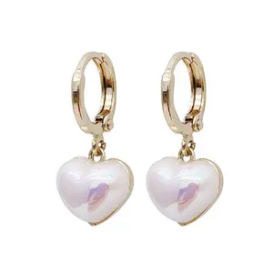 Mermaid Heart Hoop Earrings for Women, Iridescent Heart Dangle Ear Accessories, Sweet Fashion Earrings