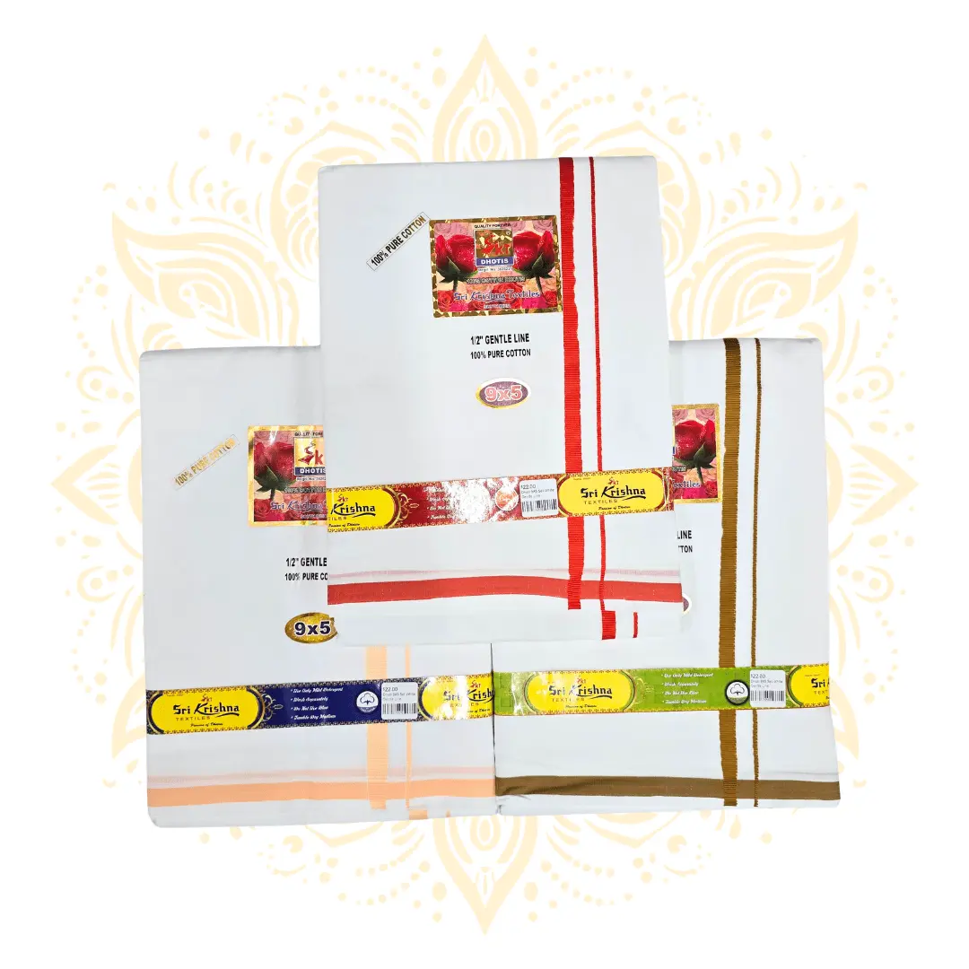 Traditional White Cotton Dhoti 9 x 5 – Gentle Line Border