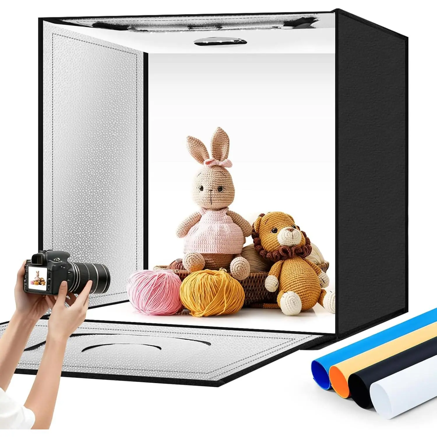 Light Box Photography 20"x20" with 80LED Lights and 4 Color Backdrops Photo Box with Lights, Foldable Light Box with Adjustable Brightness, 6000-6500K Dimmable Portable Picture Box