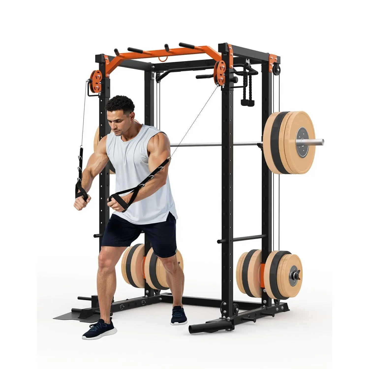 GARVEE Functional Metal Frame Power Cage - 2000lbs Load At Home Gym Equipment with Cable Crossover System, LAT Pull Down System, Squat Rack for Strength Training