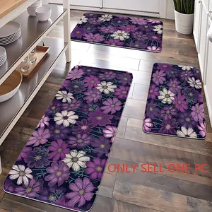 [Popular Choice]1PC, bathroom mat, bathroom mat, kitchen decoration, kitchen mat, home decoration, purple flower pattern mat, Bohemian theme decoration, soft and comfortable, and relieve fatigue.