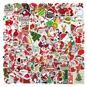 Christmas Themed Sticker (100pcs), Cute Cartoon Holiday Element Pattern Decorative Sticker, DIY Decals for Water Bottle, Laptop, Phone Case