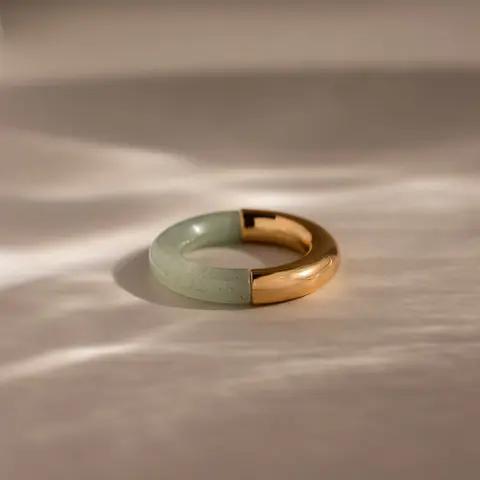 Half Jade Ring by Caitlyn Minimalist - Green Gemstone Stacking Ring for Women - Boho Jewelry - Holiday Gifts