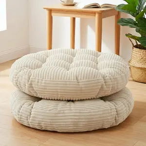 Large Floor Pillow for Adults, 22x22" Memory Foam Floor Cushion with Corduroy Cover, Round Floor Sitting Cushions for Meditation, Lounge, Seating for Yoga, Tatami Living Room (2, Round-Beige)