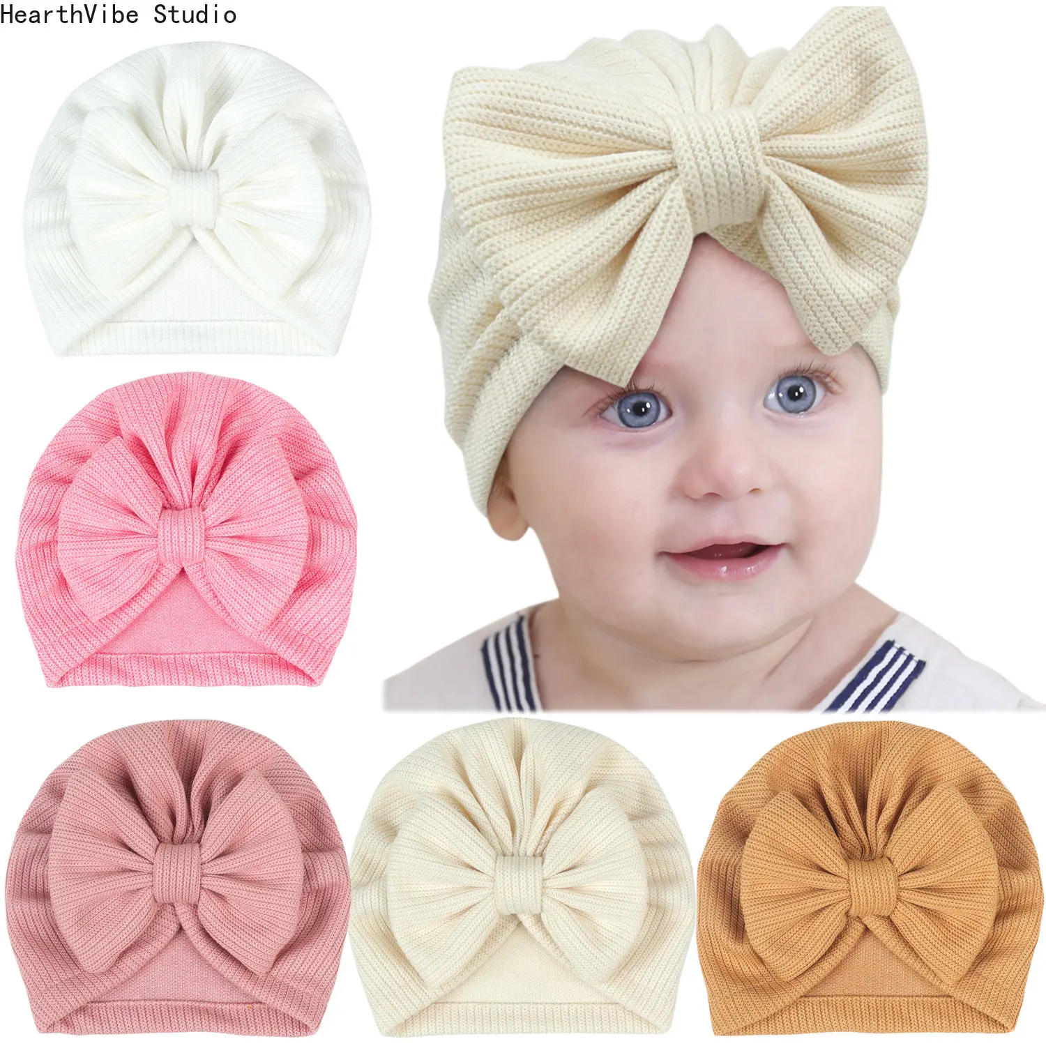 5pcs Cotton Baby Hats for 0-3 Years - European & American Style, Cute Solid/Striped Pullover, Thin Comfortable Sports & Outdoor Hats for Children