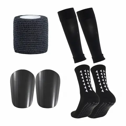 Adults' Football Protective Kit - Anti-Slip Silicone Grip Soccer Socks, Shin Guards, Athletic Fit, All Seasons, Enhance Traction, Optimize On-Field Performance, Sizes 6-12 Sports Accessories
