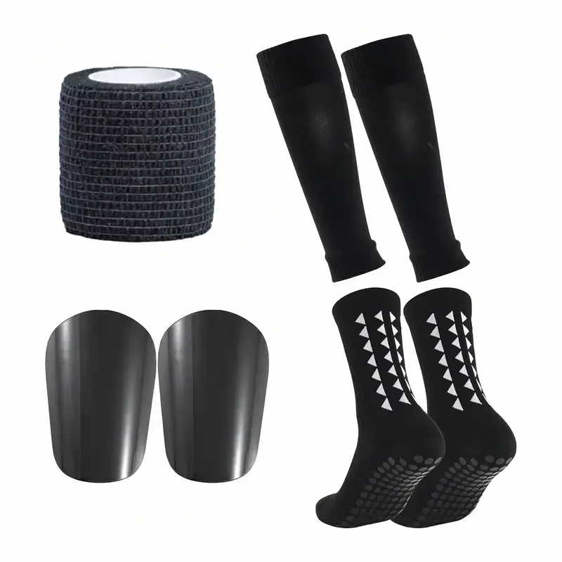 Adults' Football Protective Kit - Anti-Slip Silicone Grip Soccer Socks, Shin Guards, Athletic Fit, All Seasons, Enhance Traction, Optimize On-Field Performance, Sizes 6-12 Sports Accessories