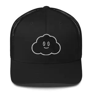 Clouded Vision Trucker Cap - Black Mesh with Cloud Design, Adjustable Fit, Front Pocket, Classic Style