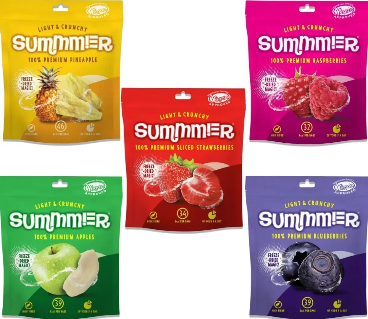 Summmer Freeze Dried Fruit Mix 2 oz - 5 Snack Bags - Strawberries, Raspberries, Pineapples, Blueberries & Apples - No Added Sugar, 100% Natural Candy, Fruit Snack for Kids & Adults