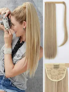 Clip In Ponytail Extension Wrap Around Long Straight Pony Tail Hair 24 Inch Synthetic Hairpiece For Women Heat Resistant