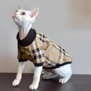 Autumn/Winter Plaid Long-Sleeved Clothing for Sphynx & Devon Rex Cats — Trendy and Fashionable Pet Apparel