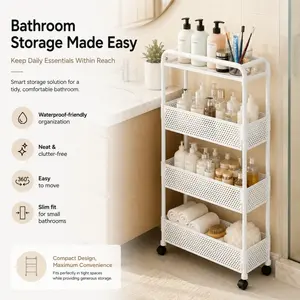 5.12 Inch 4-Layer, Multilayer Storage, White Narrow Gap Storage Cabinet QQ762, 4 Independent Durable Plastic Storage Boxes, Vertical Compact Design, with Wheels for Easy Movement, White Polished Finish, Easy Assembly, Can Be Placed in Bath