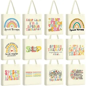 12 Pcs Speech Language Pathologist Gifts Slp Canvas Tote Bags Speech Language Pathology Gifts for Women Language Therapy Teacher Friends Appreciation Christmas School Shopping Work Travel