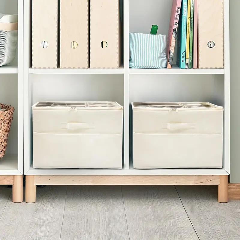 Shoe Organizer for Closet – Fits Up to 8–16 Pairs, Fabric Shoe Storage Bins with Clear Cover, Adjustable Dividers, Foldable Space-Saving Box Compartment Racks Shelf (Beige), Perfect for Back to School & Mother’s Day Gift