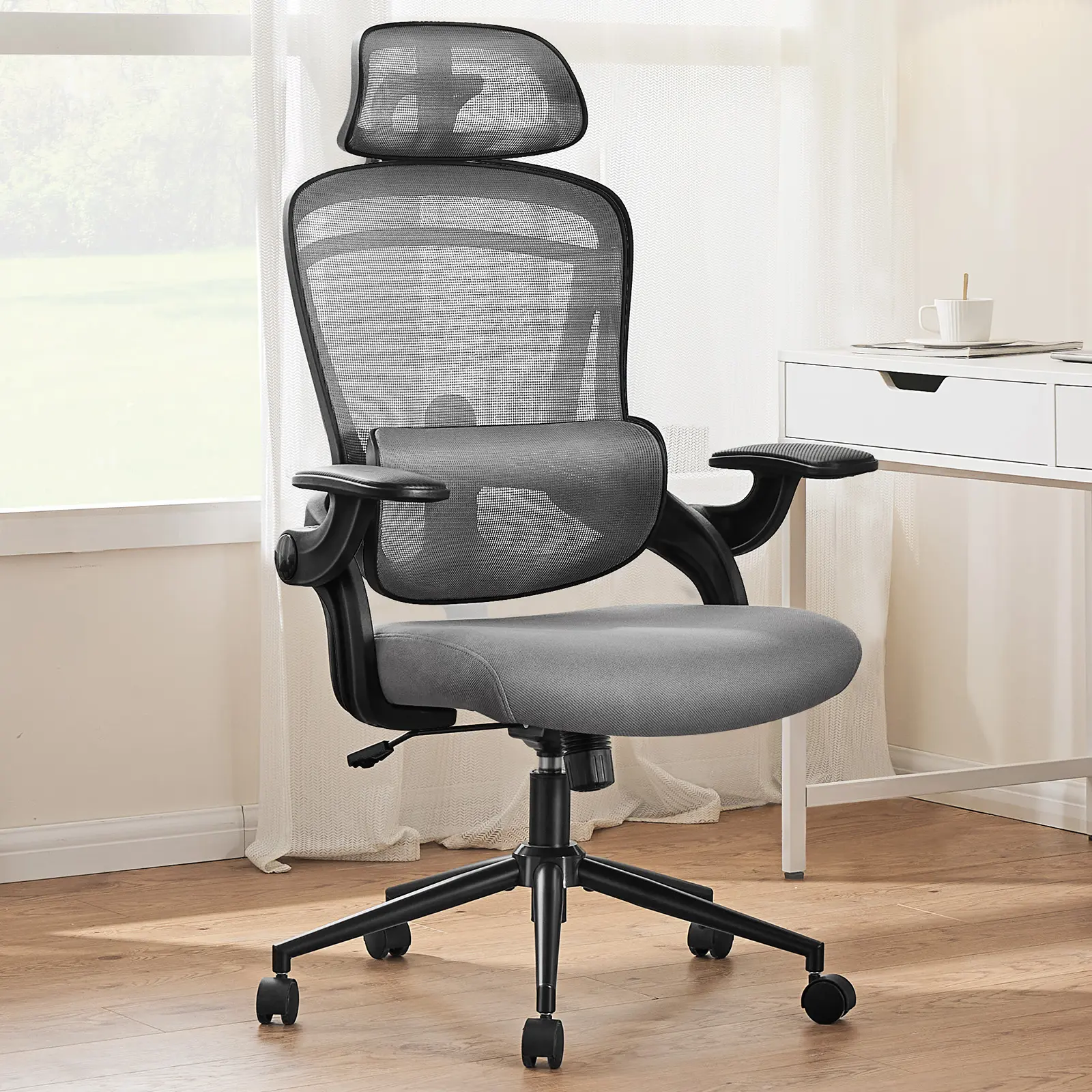 Sweetcrispy Ergonomic Office Chair - Breathable Mesh Desk Chair with Customizable Headrest, Armrests, and Height-Adjustable Lumbar Support for Home Office Use, Ergonomic Chair
