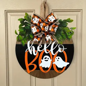 Halloween Themed Hanging Sign, 1 Count Wooden Halloween Welcome Hanging Sign, Halloween Decorations for Home Front Door, Outdoor Wall Decor
