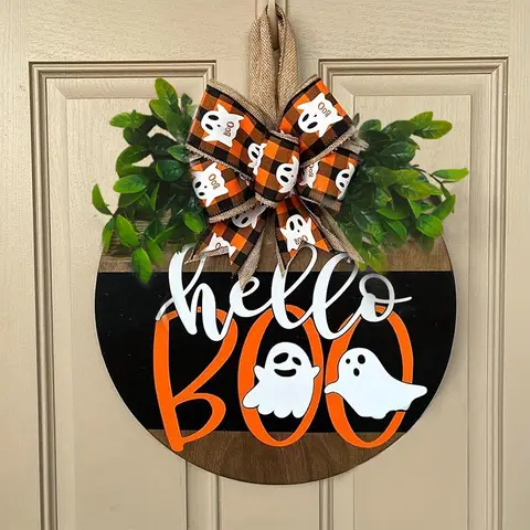 Halloween Themed Hanging Sign, 1 Count Wooden Spooky Halloween Welcome Hanging Sign, Halloween Decorations for Home Front Door, Outdoor Wall Decor, Party Decoration, Festive Decoration