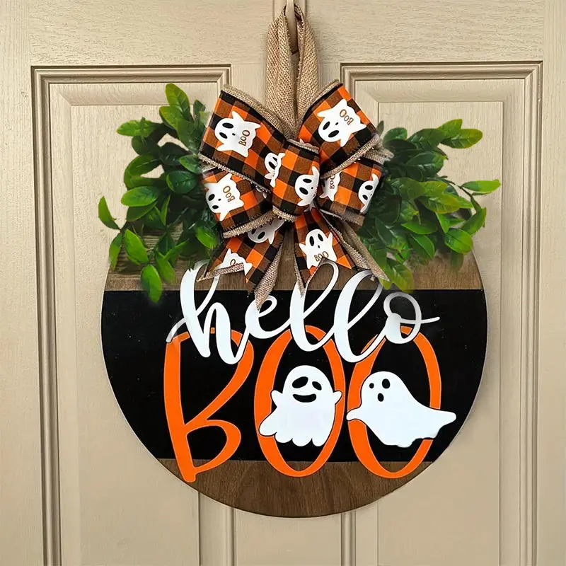 Halloween Themed Hanging Sign, 1 Count Wooden Spooky Halloween Welcome Hanging Sign, Halloween Decorations for Home Front Door, Outdoor Wall Decor, Party Decoration, Festive Decoration