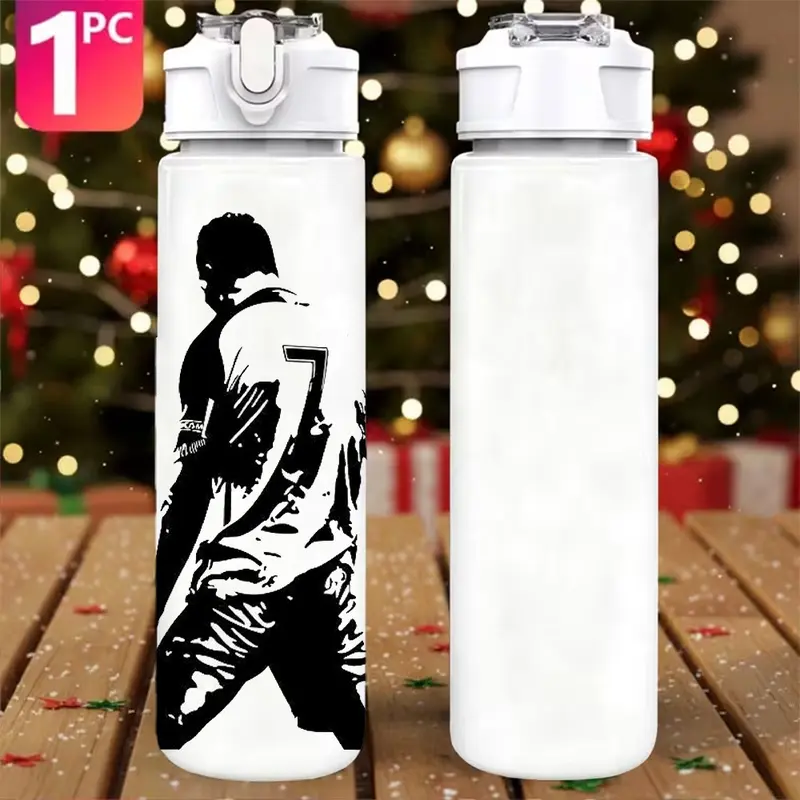 1pc Sports Soccer Plastic Water Bottle, Sports Drinking Bottle, With Flip-top Lid, 25oz (750ml) Plastic Cup, Ideal for Outdoor Activities, Durable, Drop-resistant, Easy to Clean, Lightweight, Portable, Leakproof