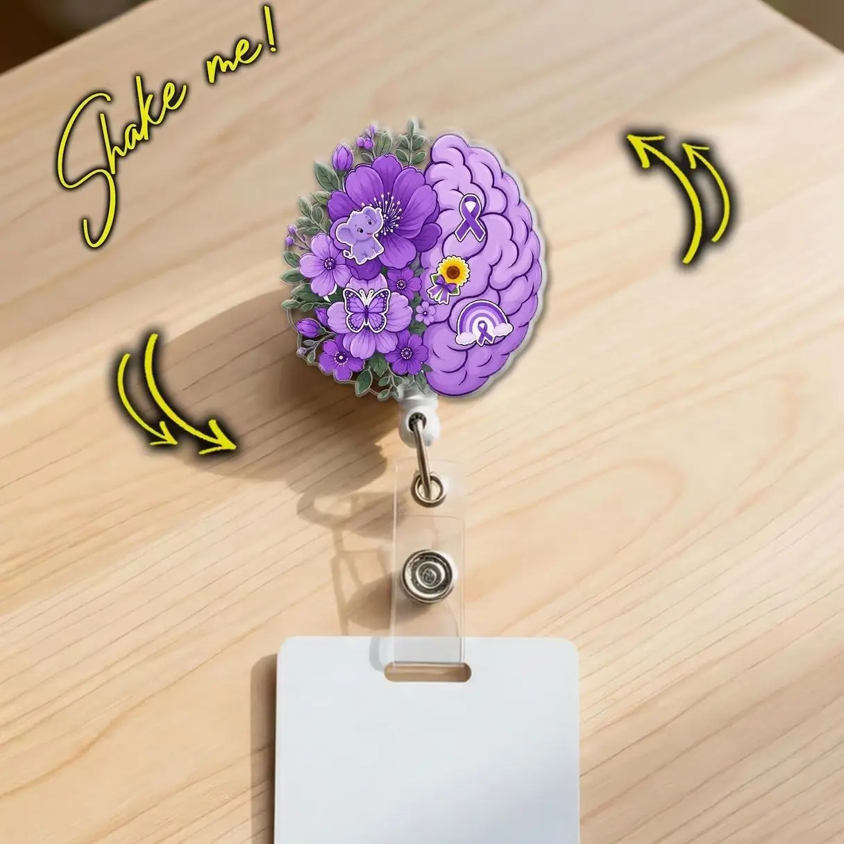 Alzheimer Awareness Shaker Badge Reel, Purple Ribbon Dementia Nurse Badge Holder, Healthcare ID Clip Z02