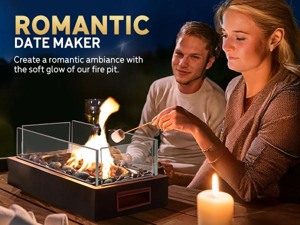 Rantizon Tabletop Fire Pit, Stainless Steel Table Top Firepit with Cobblestone & Protective Glass, Portable Smokeless Indoor & Outdoor Table Fireplace with Handle for Dinner Parties, Smores Maker