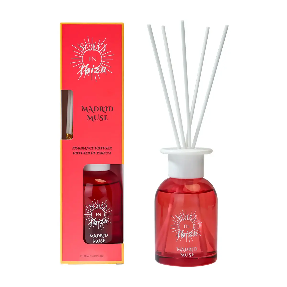 SOLO EN IBIZA Madrid Muse Fragrance Diffuser (4.06 fl.oz/120ml), Captivating Floral Scent with Plum, Jasmine, Vanilla Creme for Home Use