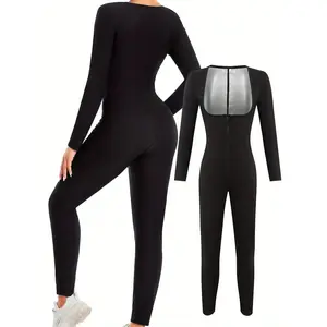 Women's autumn and winter sauna fitness suit, long sleeve plastic suit, yoga pants, hooding with zipper to keep warm fitness suit, suitable for running and fitness sauna.RAIMENTRY