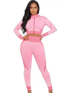 Long Waffle Rib Athletic Set with Zipper
