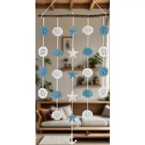 Ocean Themed Wall Art Decor - Coastal Nautical Hanging Ornament with Starfish and Shells - Rustic Farmhouse Boho Style for Bathroom Bedroom Living Room - Handcrafted Beach Inspired Home Accents - Waterproof Lightweight Durable Design Decoration Decorative