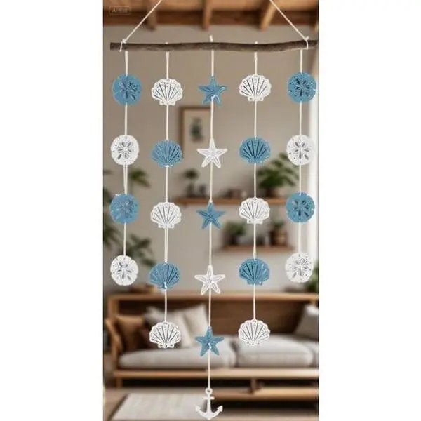 Wooden Ocean Themed Wall Art Decor - Hangable Coastal Nautical Hanging Ornament with Starfish, Shells - Rustic Farmhouse Boho Style for Bathroom, Kitchen - Handcrafted Beach Inspired Home Accents, Waterproof Lightweight Durable Gift