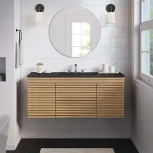 Modway Render 48" Wall-Mount Bathroom Vanity in Oak Black