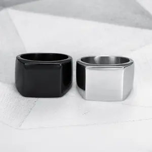 European and American Stainless Steel Square Brand Punk Trendy Temperament Fashionable and Simple Flat Top Polished Ring