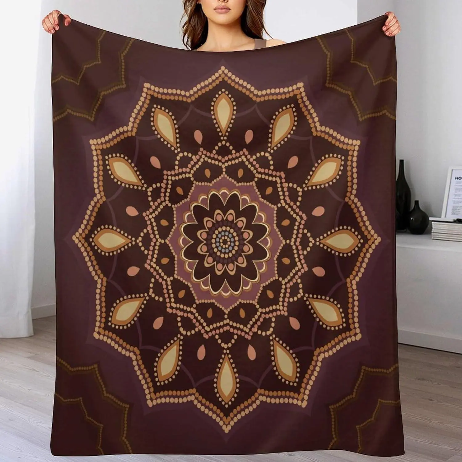 Mandala Throw Blanket - Indian Hippie Bohemian Style, Floral Texture Ornamental Pattern, Flower, Boho, Art Graphic, Colorful Graphic Blanket for Sofa, Bed, 50"x60", Flower Blankets, Boho Blankets