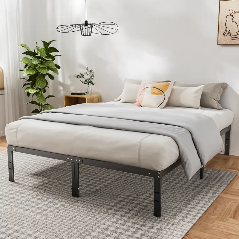 Sweetcrispy Plus Metal Platform Bed Frame - 14in Modern Bedroom & Apartment Furniture, Heavy-Duty Steel Slat Support, Under-Frame Storage, No Box Spring Needed, Assembly Required, Fire Safety Label (King Size for Rental Rooms, Bunk Bed Compatible)