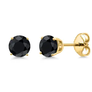 1.38 Ct Round 5mm Black Sapphire 18K Yellow Gold Plated Silver Stud Earrings